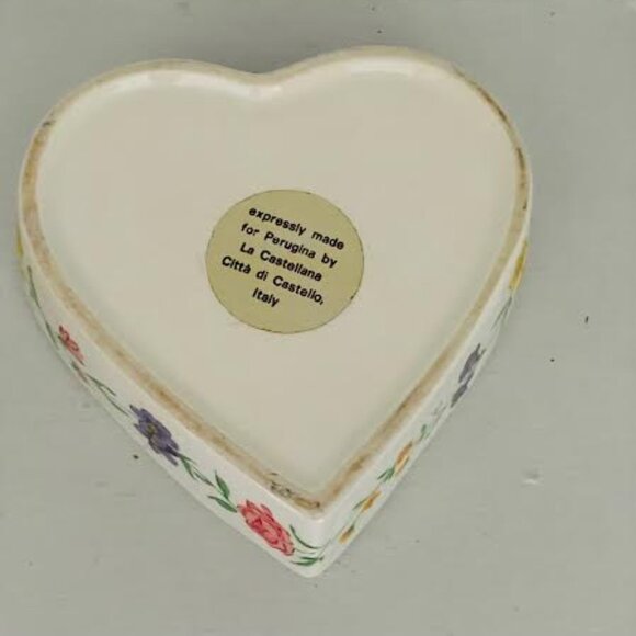 Vintage Perugina Heart Shaped Floral Ceramic Jewelry Box By La Castellana Italy - Picture 6 of 12